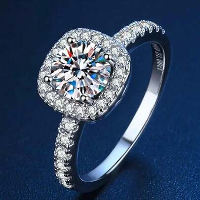 1pc S925 Sterling Silver 0.5 Carat Classic Square Moissanite Diamond Engagement Ring, Wedding Ring, Round Commitment Ring, Eternal Ring, Wedding Anniversary Ring, Luxury Jewelry Gift For Women