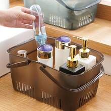 1pc Portable Plastic Bath Basket For Bathroom Toiletry Storage, Blue - Transparent Coffee - View 5