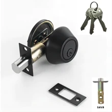 1pc Stainless Steel Lock And Key Set, Deadbolt Side Front Door Lock, Matte Black Steel Lock And Key - Black - View 1