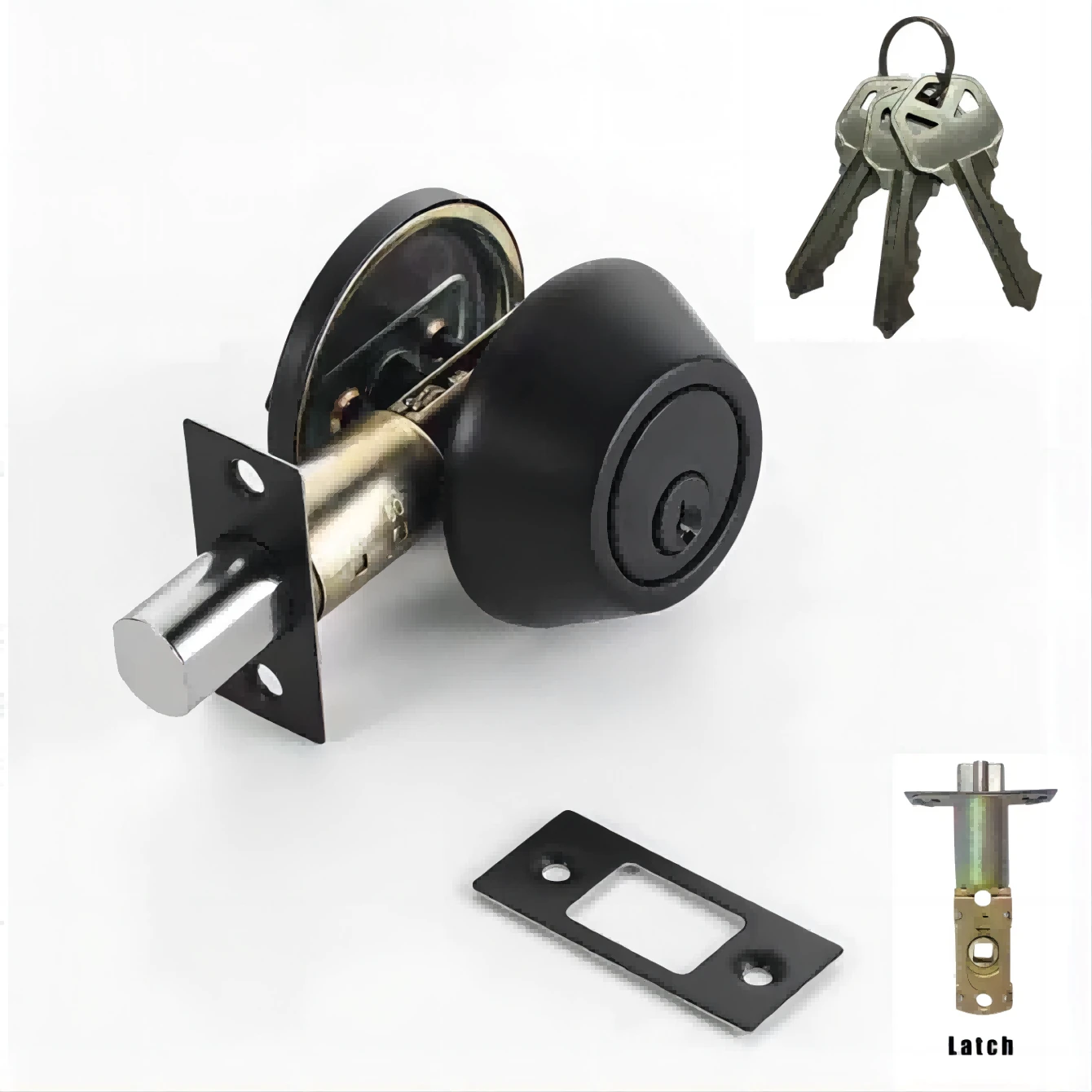 1pc Stainless Steel Lock And Key Set, Deadbolt Side Front Door Lock, Matte Black Steel Lock And Key - Black - View 1