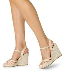 Women'S Open Toe Dressy Espadrille Strappy Casual Braided Heels Comfortable Valentine's Day Vacation Ankle Strap Summer  Platform Wedge Sandals - 米色 - 查看 5