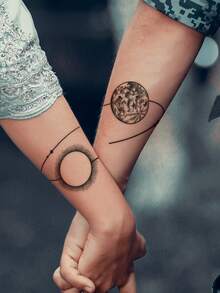STARTTOOS 1pc Temporary Black Abstract Planet Circular-Design Tattoo Sticker For Arm, Chest, Abdomen, Back, Body - Black - View 3
