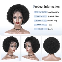 Mới Sợi tổng hợp 10x5 Ren Mặt trước Bện Tóc giả Uốn tóc Tóc giả Quăn Bob Tóc giả Với Bánh bao Đối với Afro   Với Mái Tóc Em Bé Ren Tóc giả Người mới bắt đầu Thân thiện Chống nóng Tóc giả - màu đen - Xem 3