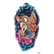 1張防水暫時性紋身貼紙,設計有黑龍、蛇、牡丹、玫瑰、美人魚,適用於臉部、手臂、腿部、身體藝術,假紋身-容易貼上容易移除 - 粉色 - 查看 4