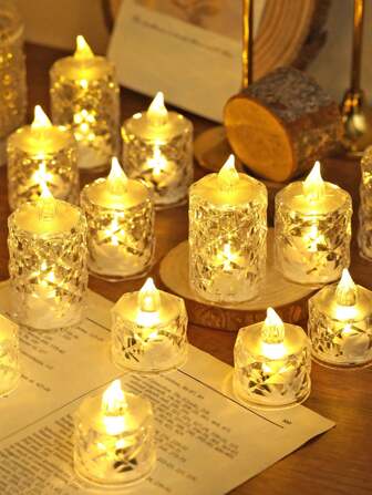 1pc Crystal Diamond Shaped LED Candle Light,Battery Powered Flameless Candle Light, LED Decorative Tea Candle Light With Battery,Ideal For Wedding, Dining Table, Festival Decoration,Christmas Parties Decor Candle Lamp Light