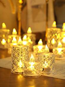 1 pièce Bougie LED en forme de diamant en cristal, bougie sans flamme alimentée par pile, bougie décorative LED de type bougie de thé avec pile, idéale pour mariage, table de salle à manger, décoration de fête, décoration de fête de Noël - Jaune citron - Voir 6