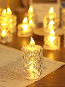 1 pièce Bougie LED en forme de diamant en cristal, bougie sans flamme alimentée par pile, bougie décorative LED de type bougie de thé avec pile, idéale pour mariage, table de salle à manger, décoration de fête, décoration de fête de Noël - Jaune citron - Voir 5