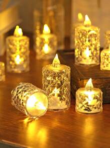 1 pièce Bougie LED en forme de diamant en cristal, bougie sans flamme alimentée par pile, bougie décorative LED de type bougie de thé avec pile, idéale pour mariage, table de salle à manger, décoration de fête, décoration de fête de Noël - Jaune citron - Voir 4