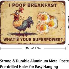 1pc Vintage Funny Sign, "Chicken I Was Pooping Breakfast" Metal Poster Wall Decor Chicken Art For Home, Room, Shop, Office, 12 X 8in