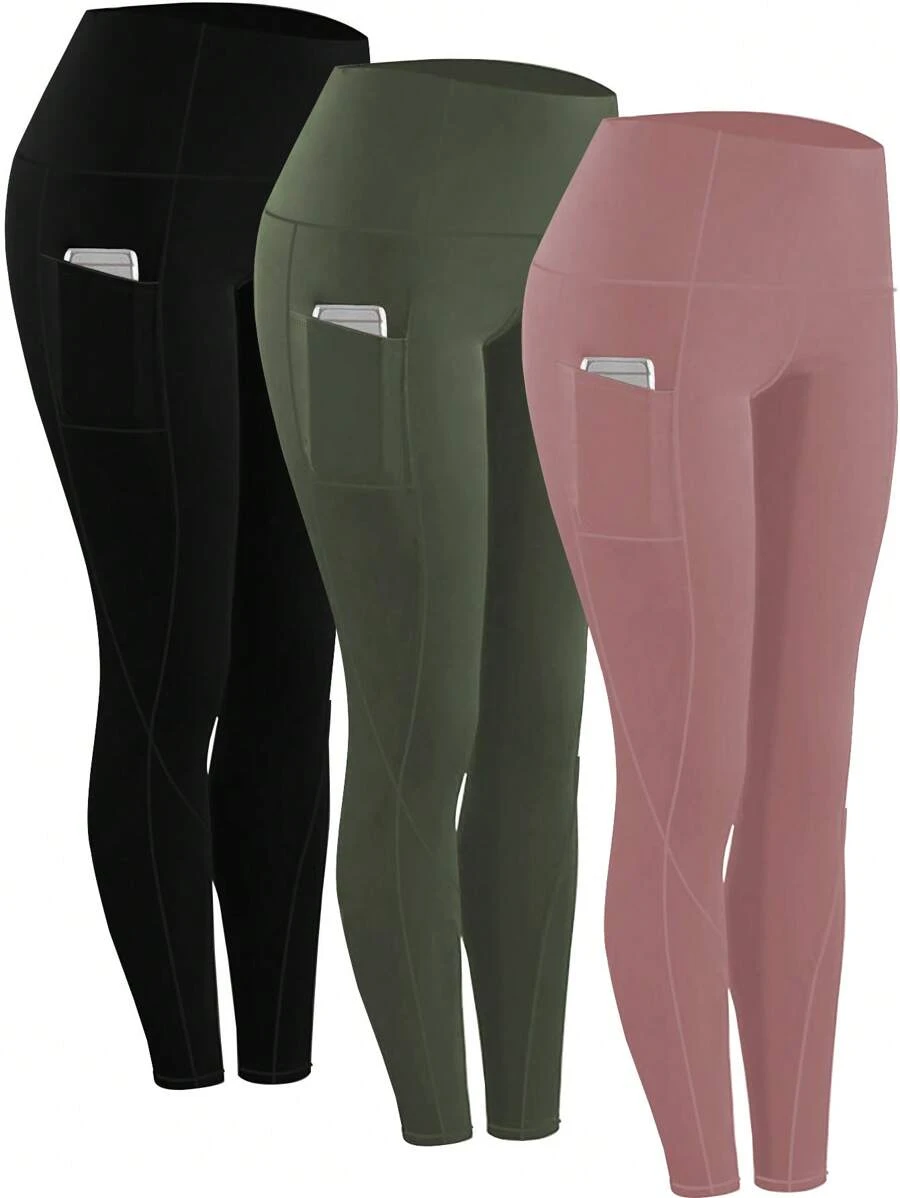 3pcs Women's Tight-Fitting Yoga Pants, Including High-Waisted Elastic ...
