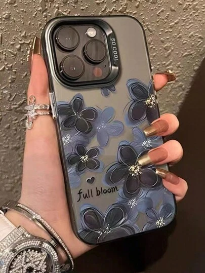 1pc Imd Material Transparent Black With Camera And Flower & Butterfly Pattern Phone Case Compatible With Iphone 13, 14 Pro Max, 11