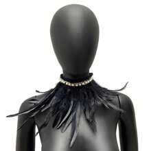 1 pieza Gargantilla de estilo gótico con adorno de perlas y plumas, accesorio elegante y de moda para carnaval, fiesta, baile, disfraz de fantasía, opción de multicolor para Halloween
