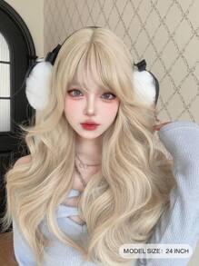 alicegarden 1 Piece Synthetic Heat-Resistant,Long Natural Wave Gold Wigs, With Bangs 24 Inches Long, Made From Fiber, Suitable For Daily Use, Natural And Realistic False Hairpiece (Excluding Accessories)