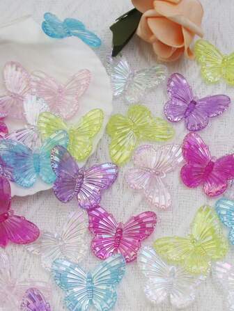50pcs AB Coated Butterfly Beads For DIY Jewelry Making / Acrylic Beads For Hair Accessories, Phone Case Decoration, Necklace, Pendant, Bracelet, Etc. Suitable For Daily DIY Projects.