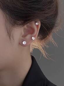 3 件/組人造磁性夾式耳環,適合無耳洞女士 - 銀色 - 查看 3