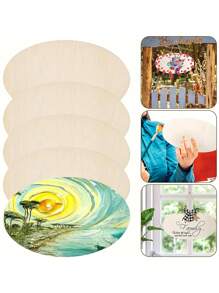 5 Pieces Oval 7X4.3-Inch Raw Wood Pieces For Crafts, Paintings And Wedding Decorations - Beige - View 1