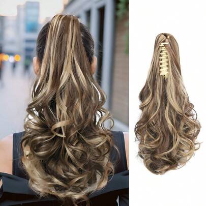 12英寸深波浪耐热合成马尾假发，爪夹式，黑色、浅棕色、巧克力棕色、多色可选，适合女性日常佩戴、角色扮演、圣诞节、音乐节、狂欢节、节假日及春节礼物。