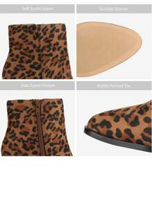 Women's Fashionable Sand Suede High Chunky Block Heel Ankle Booties Side Zipper Almond Toe Short Bootie Pumps - 彩色 - 查看 5