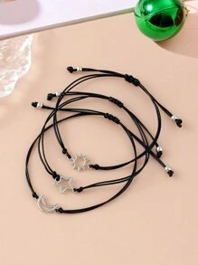 Goodwaro 3pcs Creative Metal Sun, Moon, Star Friendship Bracelets With Handmade Braided Ropes. Suitable For Women For Daily Wear, And Packaged With A Card, Good For Gifting - Black - View 12