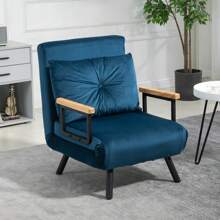 HOMCOM Sofá Cama Individual Plegable Silla Cama Convertible 3 en 1 con Respaldo Ajustable de 5 Niveles y Almohada Acolchada para Oficina Dormitorio Salón Carga 120 kg 63x73x81 cm - Azul - Ver 6