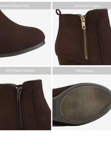 Women's Suede Low Hidden Wedge Heel Ankle Boots Round Toe Side Zipper Outside Zip For Decoration Good For Work And Date - 咖啡棕 - 查看 6