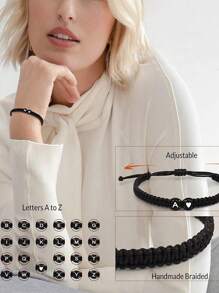 1只90年代情書和心形印花手串,適用於情侶情人節日常佩戴禮物 - 黑色 - 查看 1