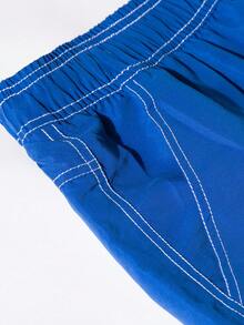 1 Pantalón Corto Cargo Con Múltiples Bolsillos De Color Liso Para Hombre Con Forro De Malla, Adecuado Para La Playa - Azul - Ver 4