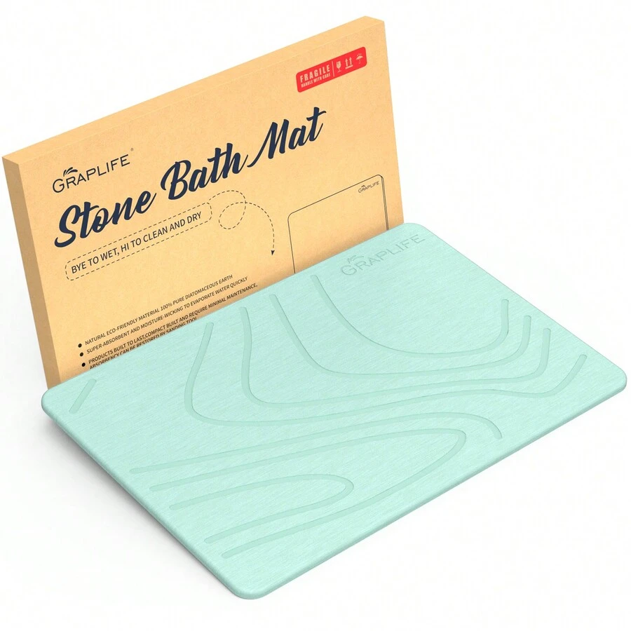 Graplife Stone Mat 23.62x15.35", Diatomaceous Earth Bath Mat, Fast Drying, With Anti Slip Pad - Green - View 1