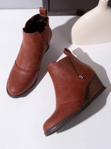 Comfyshoes Women's Ankle Boots, Wedge Heel Booties, Casual Shoes For Women - 酒紅色 - 查看 2