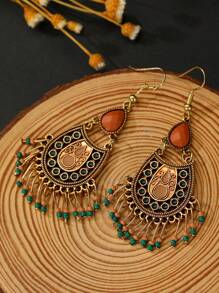 1 Par De Brincos De Borla Com Miçangas Vintage Boêmio Ocidental Da Moda Para Mulheres, Ideal Para Enfeites De Festival E Vestir Diário