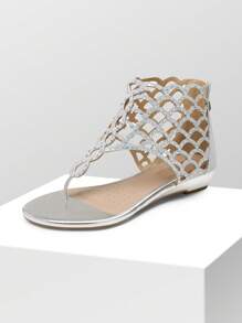 Women Rhinestones Flat Sandals Ankle High Summer Low Wedge Sandals Elegant Versatile Shoes - 銀色 - 查看 4