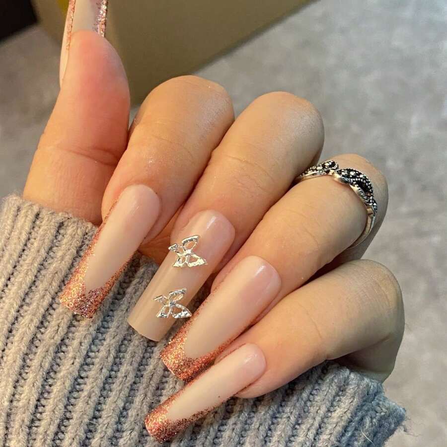 24 Piezas De Uñas Postizas Con Diseños Sexys Y Lindos En Estilo Francés Medium Long - Camel - Ver 1