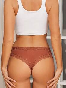 FINETOO 5pcs/Set Women's Romantic Floral Lace Low-Waist Scrunch Thong Panties