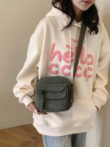 1pc Solid Color Mini Corduroy Shoulder Bag With Multiple Pockets, Zipper, Fashionable And Versatile For Women's Daily Commutes And Casual Wear