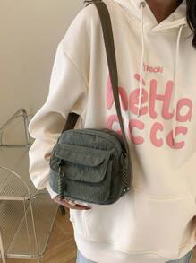 1pc Solid Color Mini Corduroy Shoulder Bag With Multiple Pockets, Zipper, Fashionable And Versatile For Women's Daily Commutes And Casual Wear