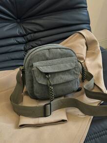 1pc Solid Color Mini Corduroy Shoulder Bag With Multiple Pockets, Zipper, Fashionable And Versatile For Women's Daily Commutes And Casual Wear