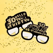 6PCS 30th Years Old Birthday Party Paper Black And Gold Glasses, Birthday Party Decoration And Photograph Prop, Happy Birthday,Christmas