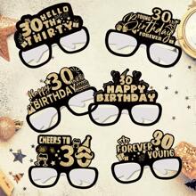 6PCS 30th Years Old Birthday Party Paper Black And Gold Glasses, Birthday Party Decoration And Photograph Prop, Happy Birthday,Christmas