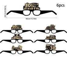 6PCS 30th Years Old Birthday Party Paper Black And Gold Glasses, Birthday Party Decoration And Photograph Prop, Happy Birthday,Christmas