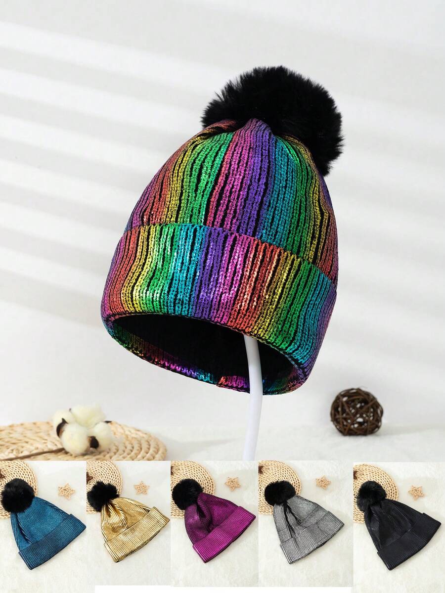 1頂歐美風格閃亮金箔針織帽,適合秋冬日常穿搭和街頭風格可愛