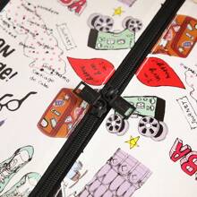 Weiße Aufbewahrungstasche mit Kritzelmuster für Schule, Schul-Accessoires und Schulsachen