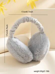 1pc Women's Solid Color Foldable Fashionable & Versatile Plush Warm Earmuffs, Random Lining Color - Grey - View 5