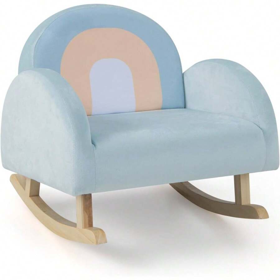 Children's Armchair, Children's Sofa With Solid Wood Frame & Soft Velvet Cover & Anti-Tip Design, Children's Rocking Chair For Children's Room, Playroom, Bedroom, For Children 3-5 Years - 藍色 - 查看 1