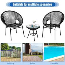 3PCS Patio Acapulco Furniture Bistro Set Plastic Rope Glass Table - Black - View 8