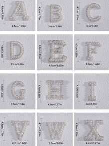 26 English Letters Faux Pearl Rhinestone Patches For Clothes A-Z Alphabet Pearl Rhinestones Applique Sew On/Glue On Patches DIY Name - White - View 2