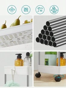 SONGMICS Desserte à roulettes, Chariot de Rangement, Étagère Roulante, 3 Niveaux, Gain de Place, pour Salle de Bain, Cuisine, Bureau, 40 x 22 x 60 cm, Gris/Blanc - Blanc - Voir 4