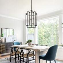 8-Light Lantern Chandelier Lighting For Dining Room, Foyer, Entry, Height Adjustable