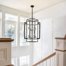 8-Light Lantern Chandelier Lighting For Dining Room, Foyer, Entry, Height Adjustable