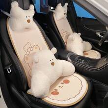1入組通用汽車坐墊和靠背：全季通風和加熱座椅套,可愛的熊設計 - 米色 - 查看 10