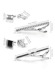 4 Juegos de Gemelos y Clip de Corbata de Material de Latón con Esmalte Pulido y Cepillado en Negro Clásico y Plateado, Viene con Caja de Regalo, Accesorio de Moda Masculina para Atuendo de Negocios, Regalo para Esposo, Combinación para Fiesta